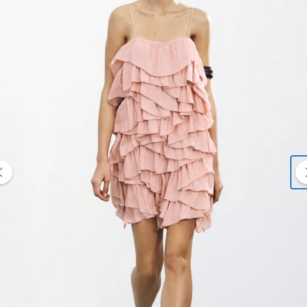 Zara Women $109 RUFFLED DRESS ZW COLLECTION Pale pink M NWT 2763/003